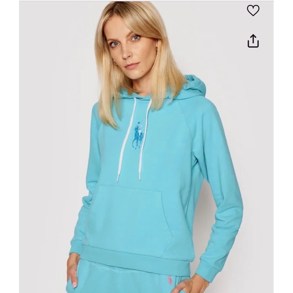 Polo Ralph Lauren Pullover Hoodie Women's L Blue Pony Logo Fleece Casual Travel